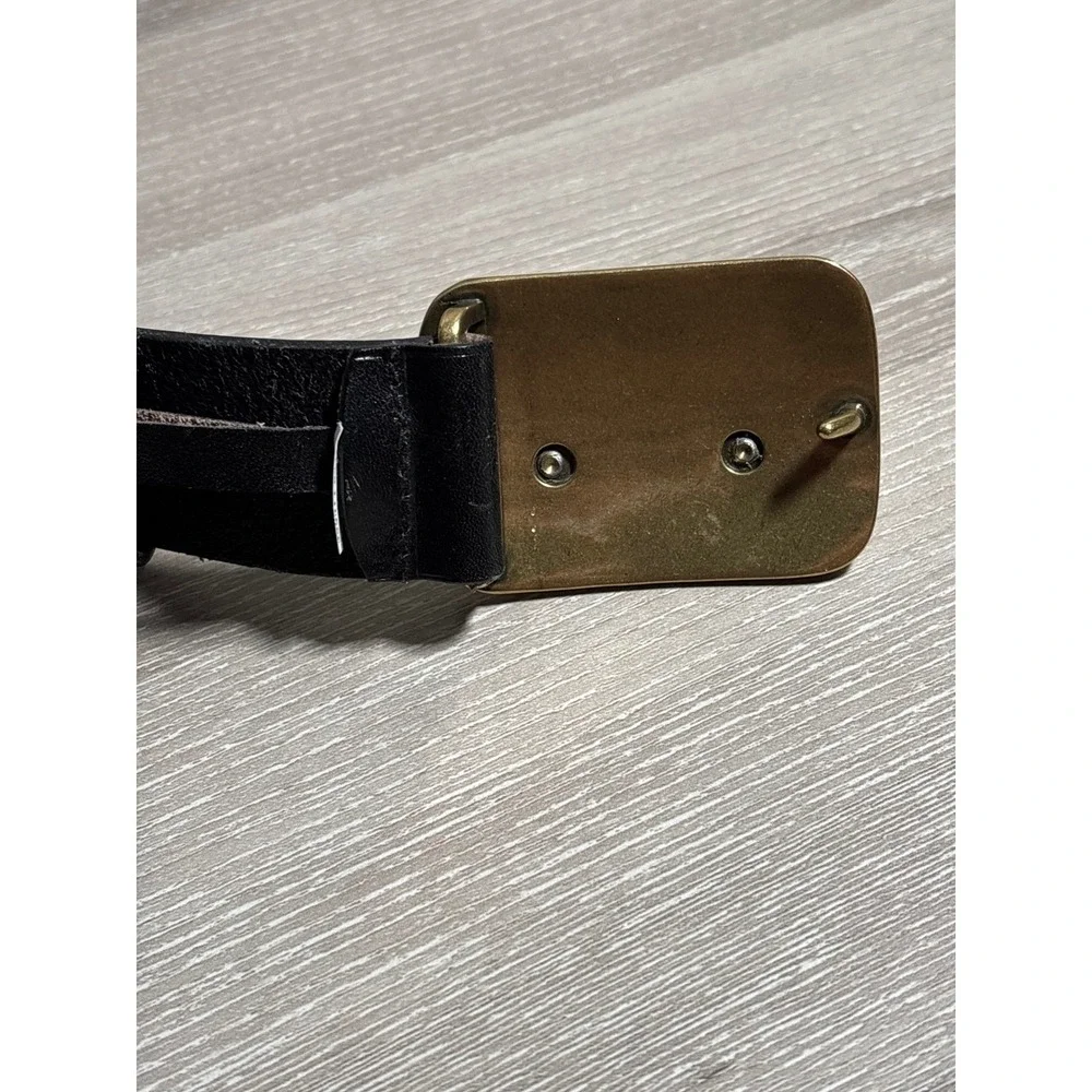 Lauren Ralph Lauren Black Leather Belt Gold Lion Crest Trophy Buckle Designer